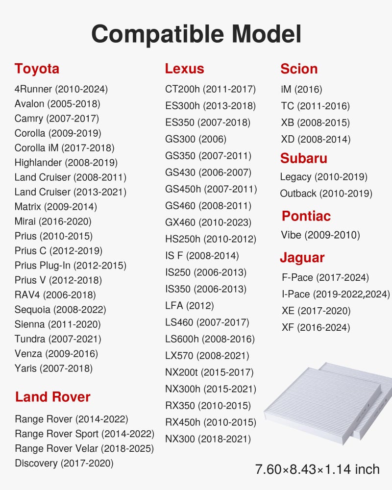 Puroma 2 Pack Cabin Air Filter with Multiple Fiber Layers Replacement for CP285, CF10285, Toyota Camry, RAV4, Highlander, Corolla, 4Runner, Tundra, Prius, Sienna, Lexus, Scion, Subaru, Jaguar - Image 2